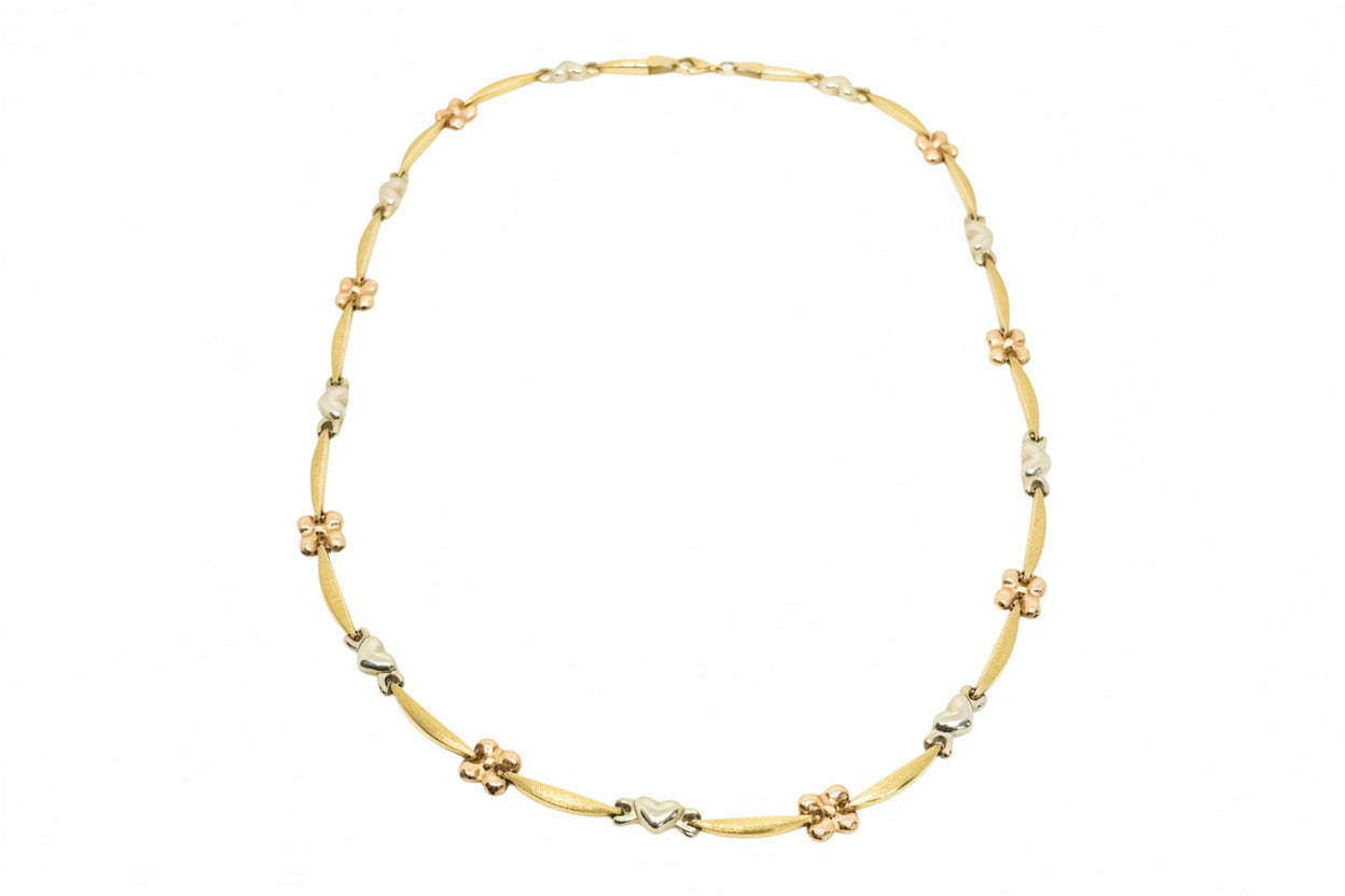 Gargantilla flor/corazón 3tonos 10kt