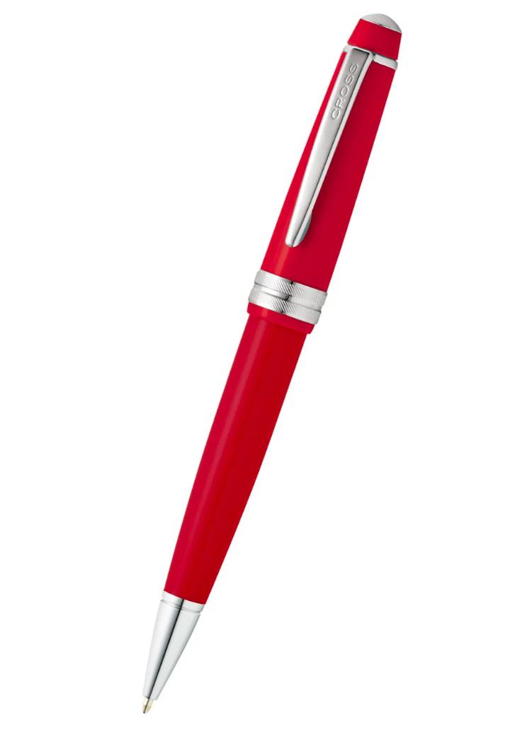 Bolígrafo Cross color rojo y plateado.