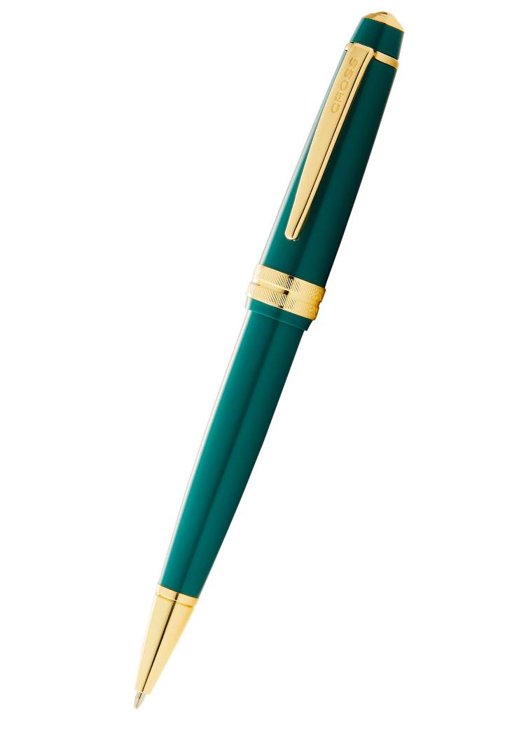 Bolígrafo Cross color verde y dorado.