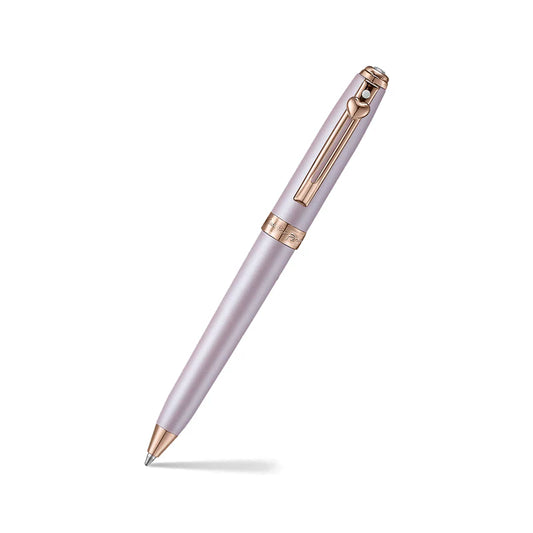 Bolígrafo Sheaffer mini, rosa pastel, emblema de corazon en oro rosado y cristal swarovski.