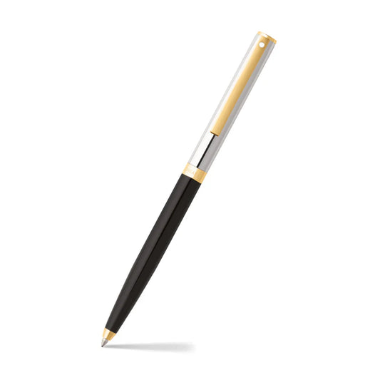 Bolígrafo Sheaffer negro, capuchón cromado y detalles dorados.